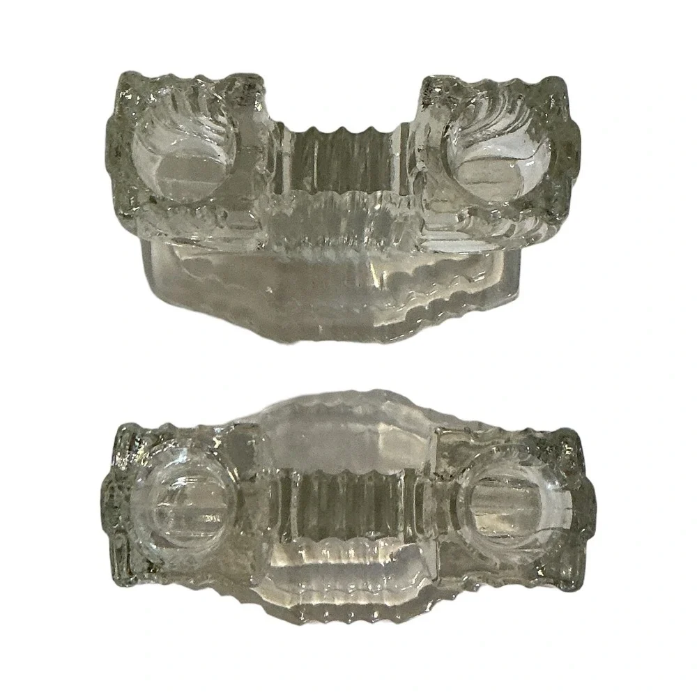 Vintage Clear Ribbed Glass Saguaro Cactus Taper Candle‎ Holders Set of 2